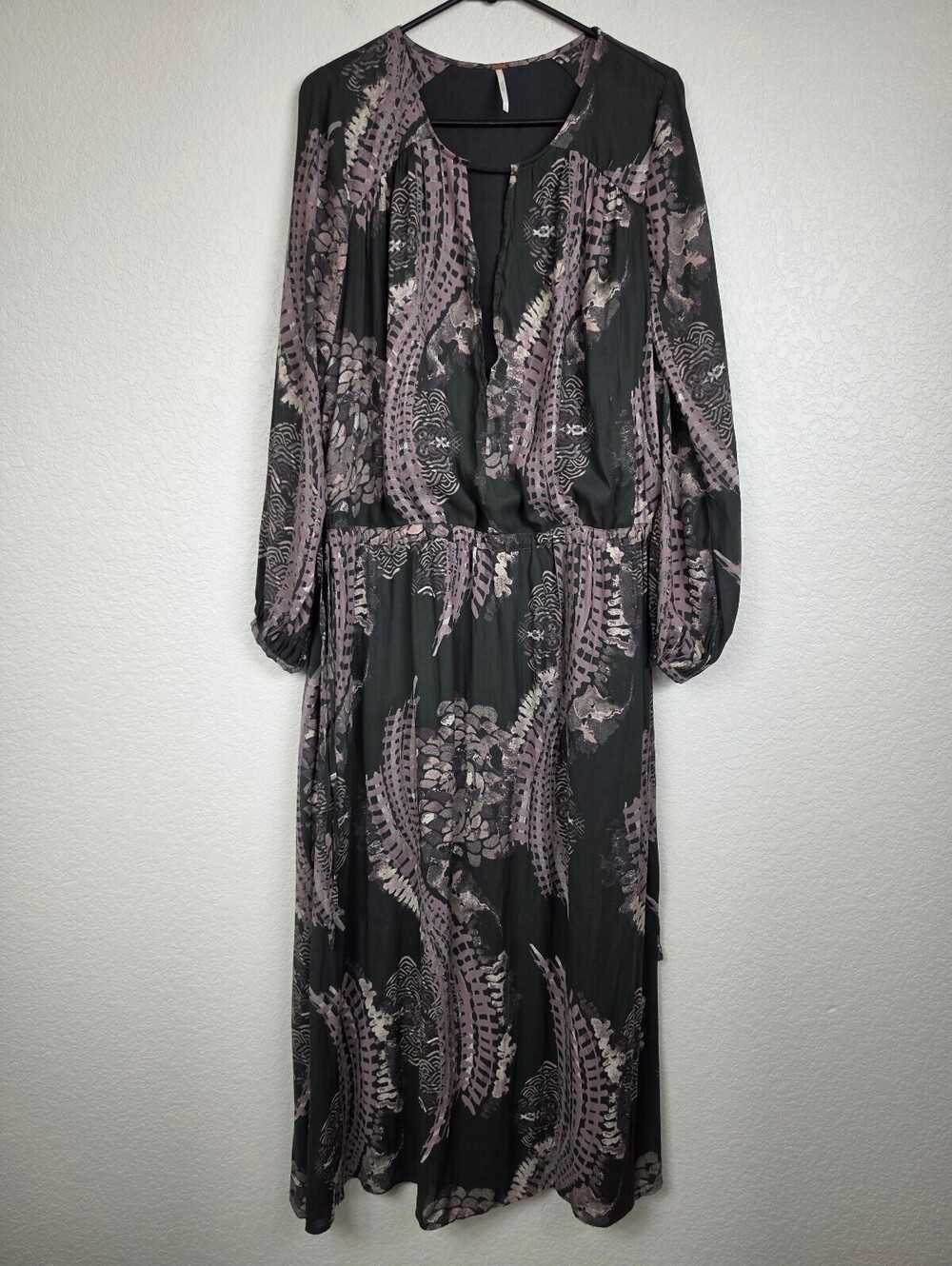 Free People Small Black Floral Long Sleeve Dress